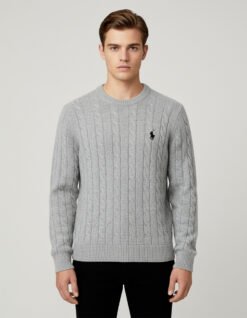 Men's Cable - Knit Cotton Gray Sweater