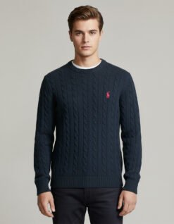 Men's Cable - Knit Cotton Black Sweater